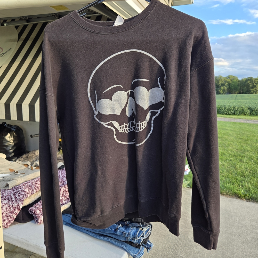 Tultex Black Skull Graphic Women's Crewneck Sweater